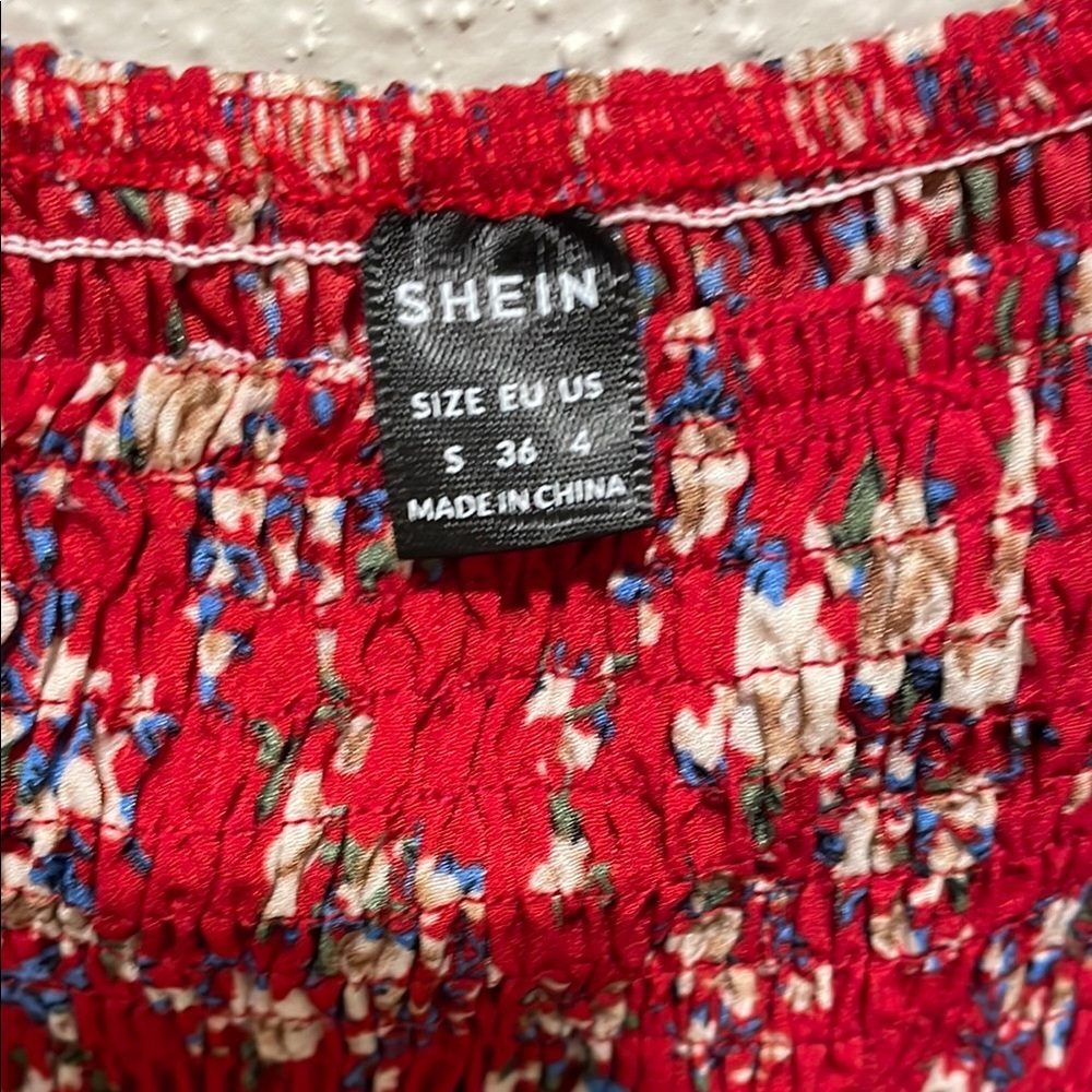 SHEIN Red and Blue Floral Smocked Maxi Dress - Picture 2 of 4